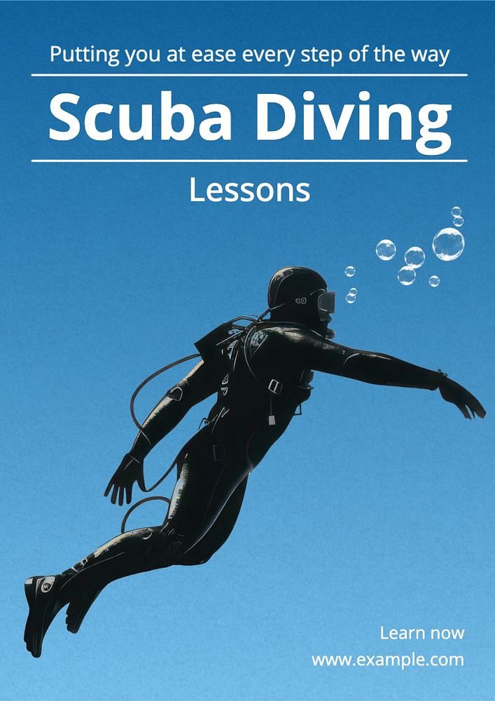 Scuba diving lessons poster template, editable text and design