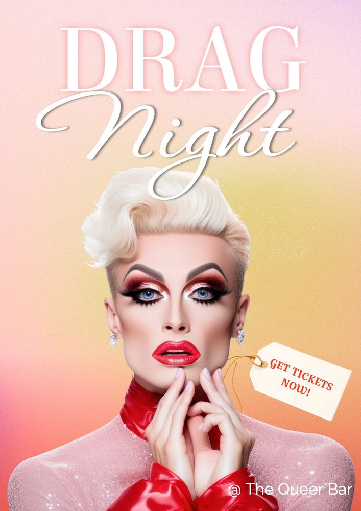 Drag night poster template, editable text and design