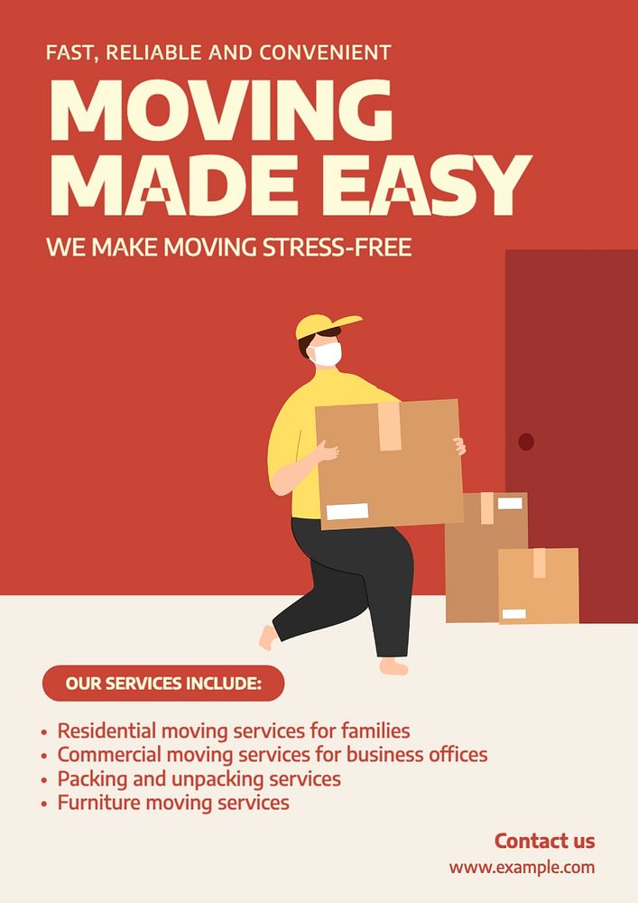 Moving service poster template, editable text and design