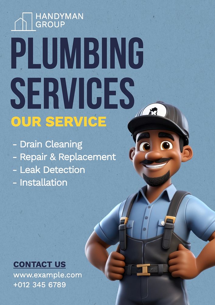 Plumbing services poster template, editable text and design