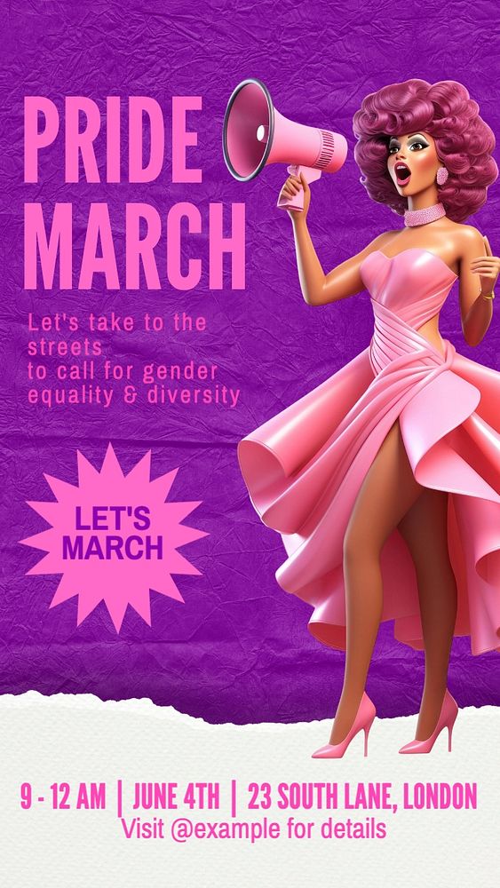 Pride march Instagram story template, editable text