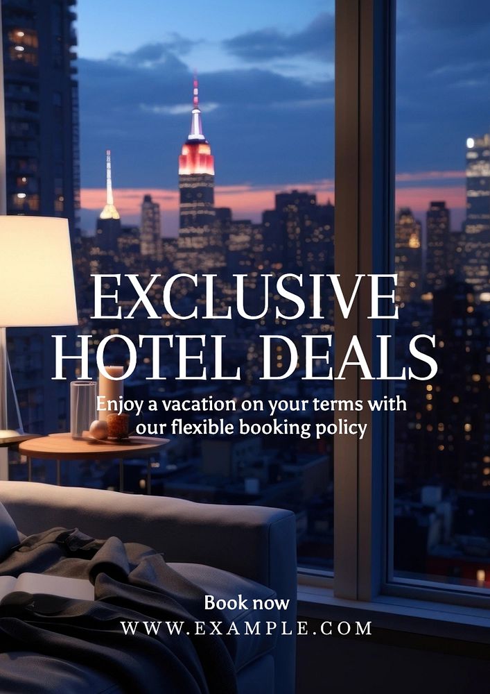 Hotel deals poster template, editable text and design