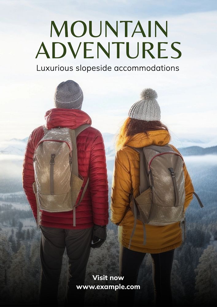 Mountain adventures poster template, editable text and design