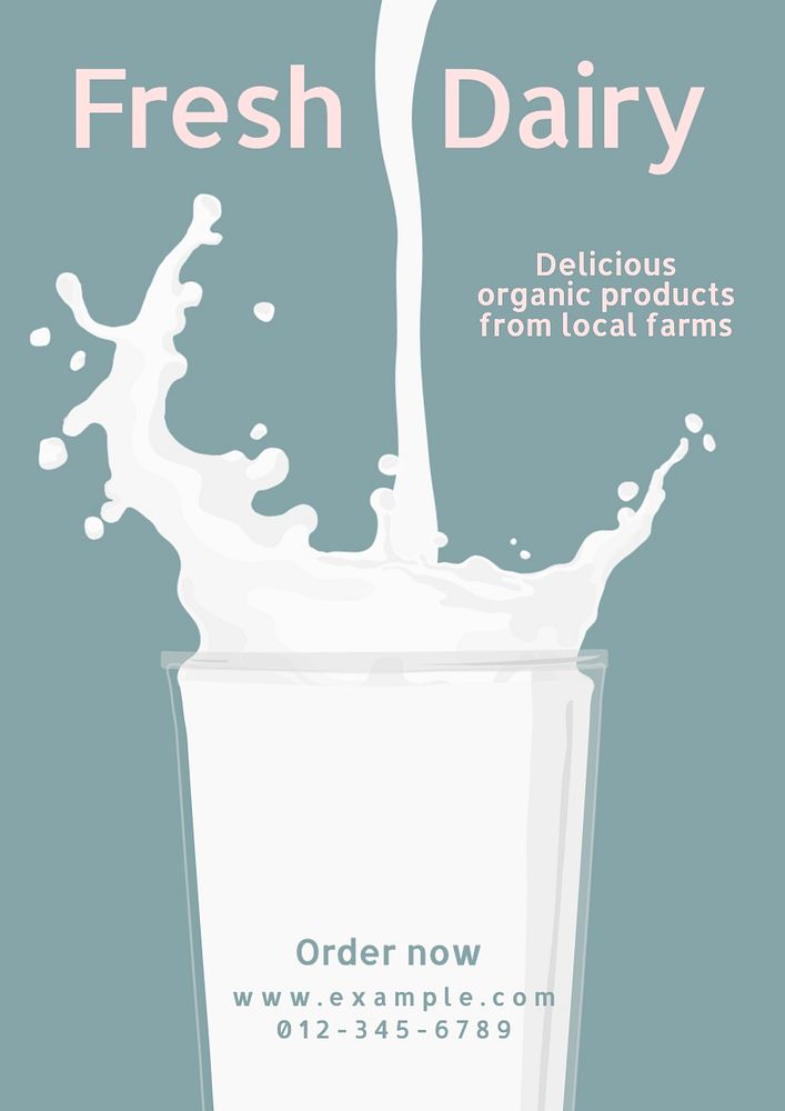 Fresh dairy poster template, editable text and design