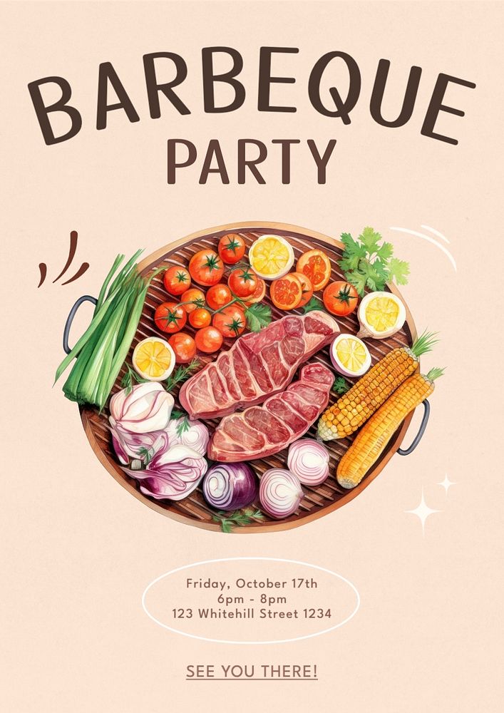 Barbeque party poster template, editable text and design