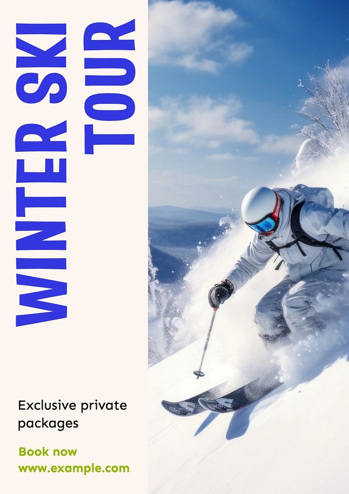 Winter ski tour poster template, editable text and design