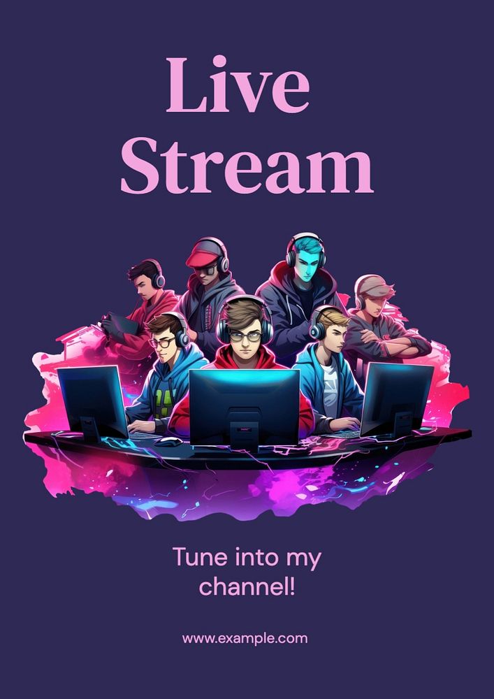 Live stream poster template, editable text and design