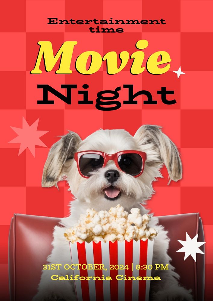 Movie night poster template, editable text and design