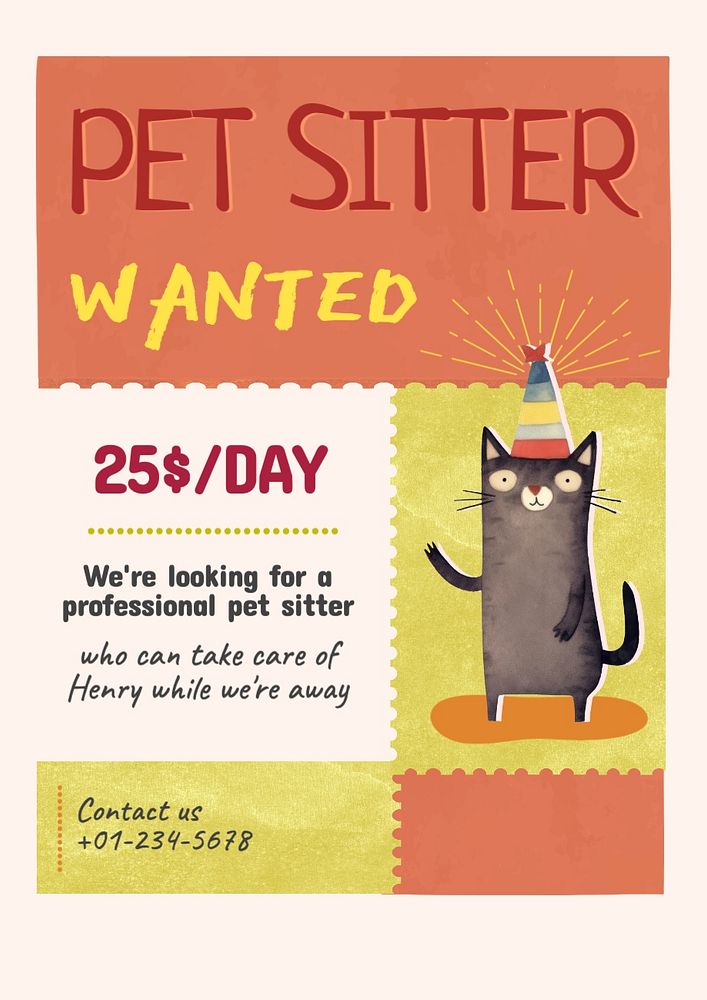 Pet sitter wanted poster template and design