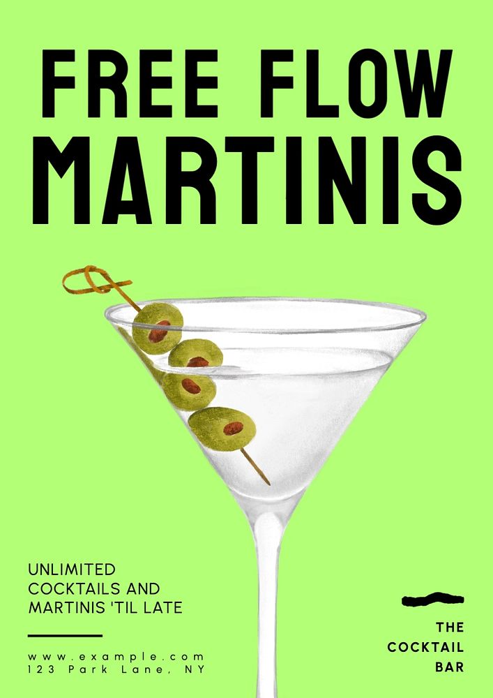 Free flow martinis poster template, editable text and design