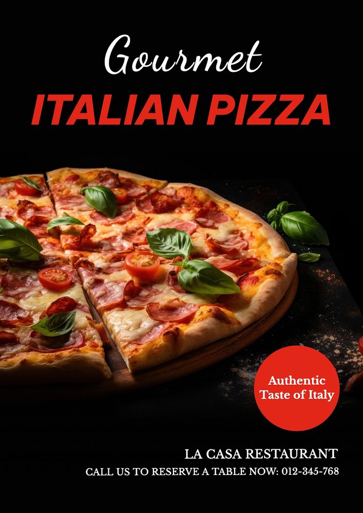 Gourmet Italian pizza poster template, editable text and design