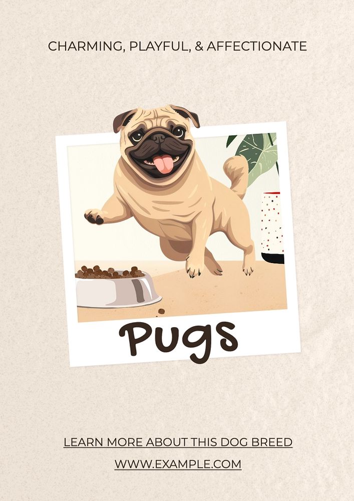 Pugs poster template, editable text and design