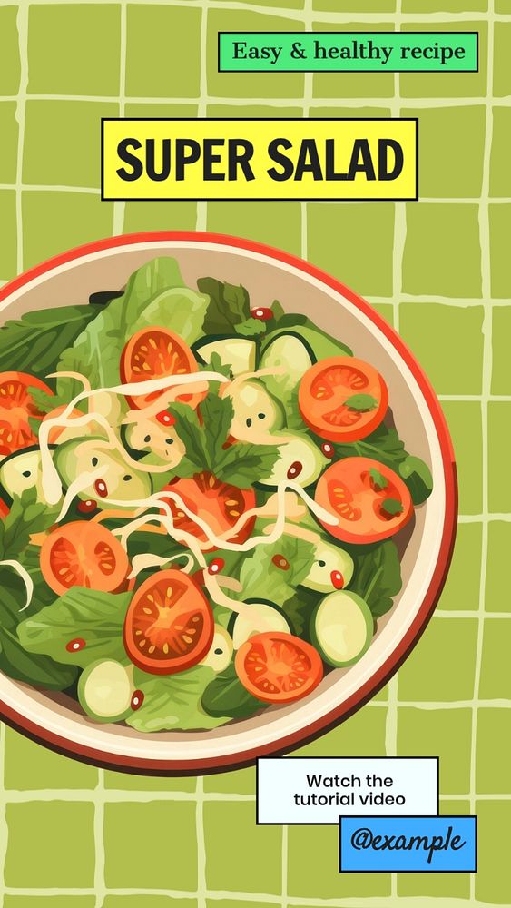 Salad recipe Instagram story template, editable text