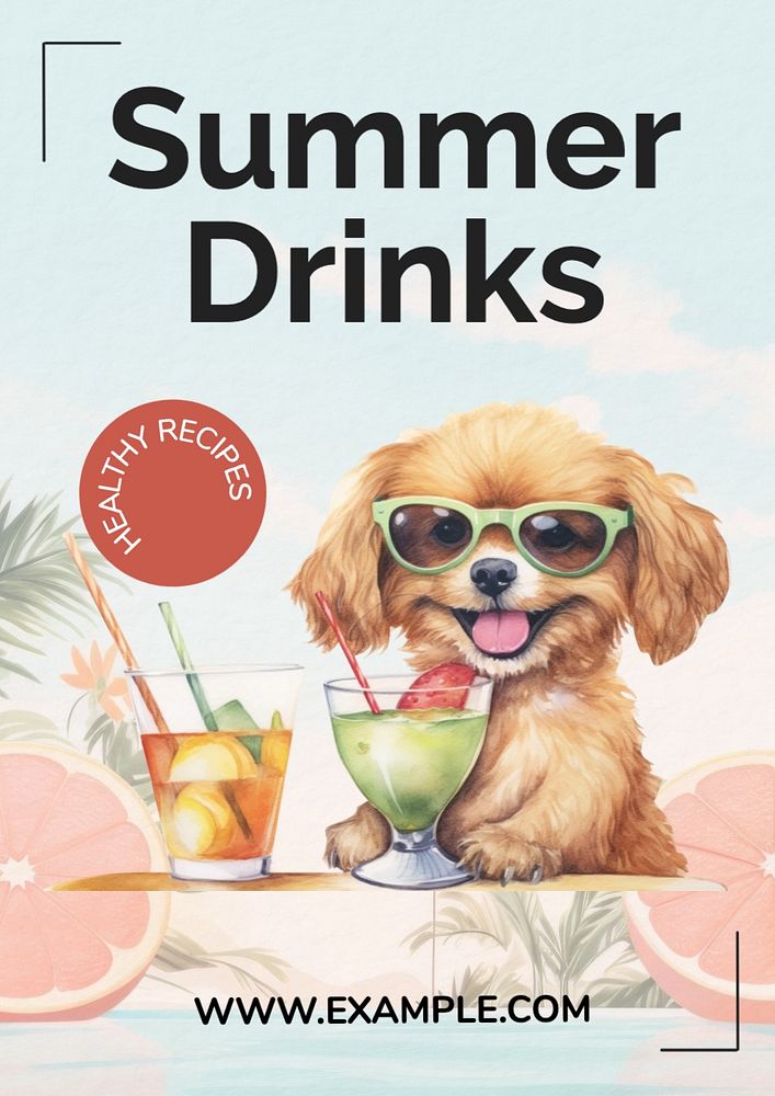 Summer drinks poster template, editable text and design