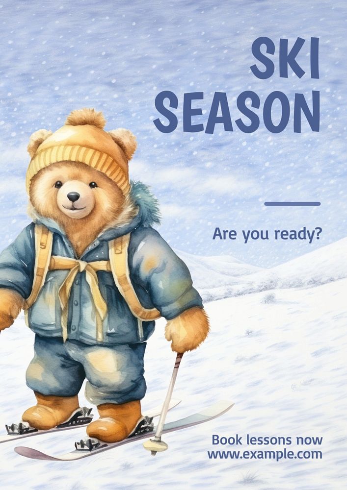 Ski lesson poster template, editable text and design