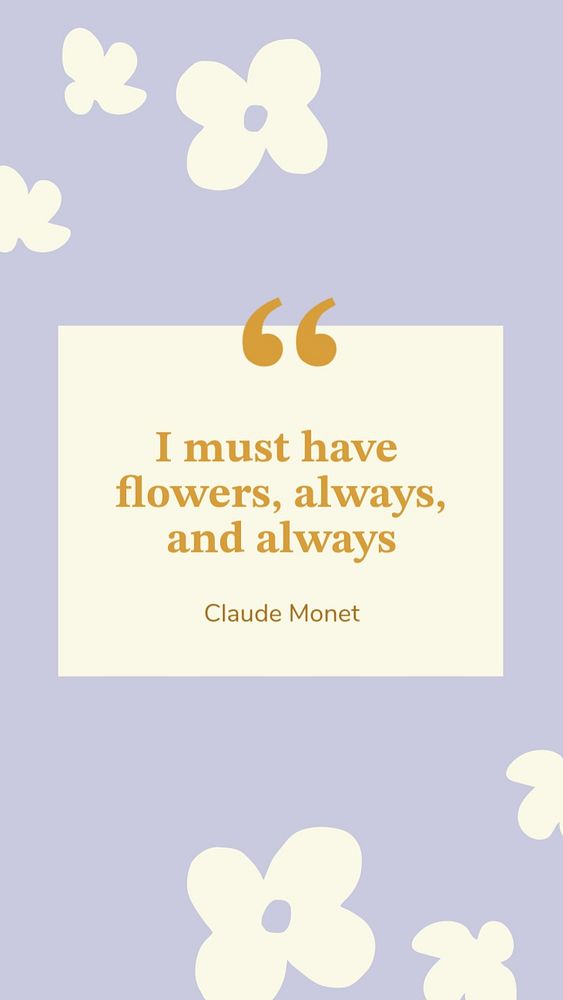 Aesthetic purple editable instagram story template with Monet inspiration quote