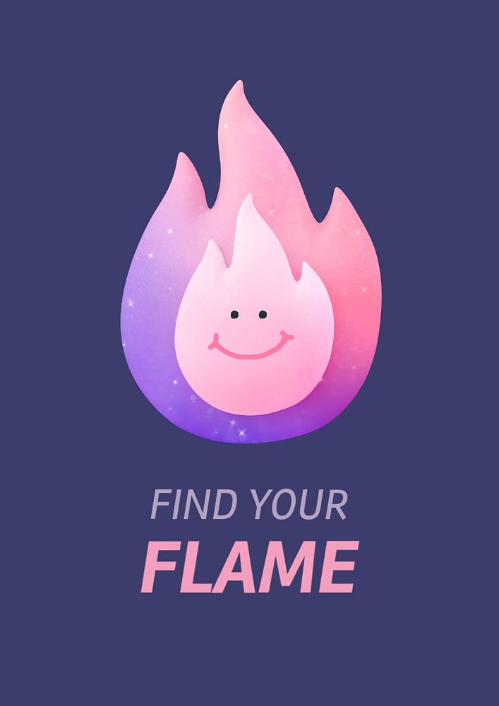 Find your flame poster template, cute 3D illustration
