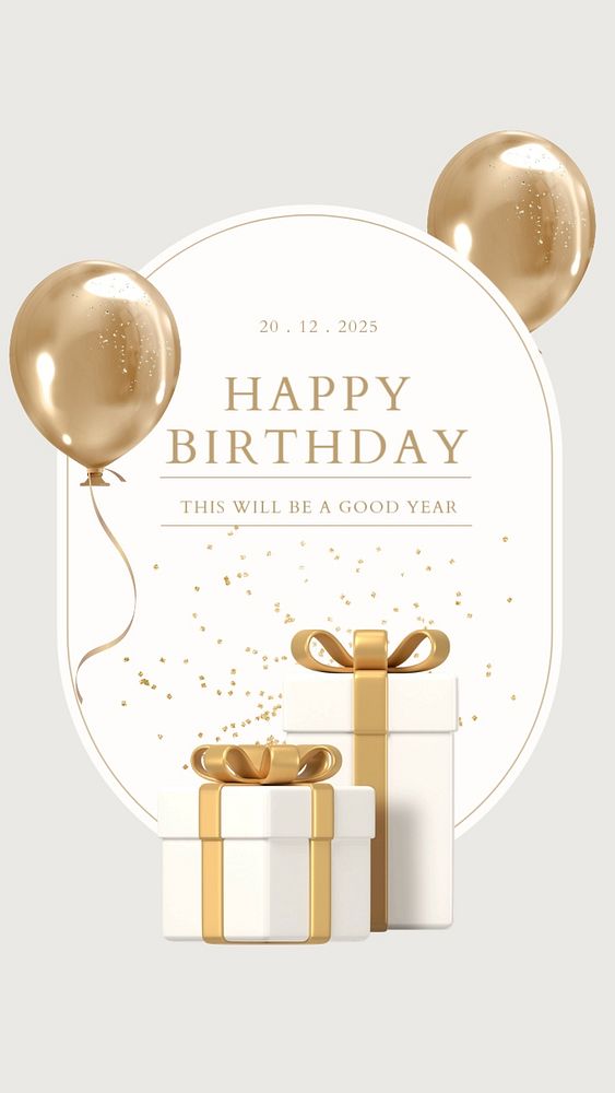Gold birthday Instagram story template, 3D rendering aesthetic