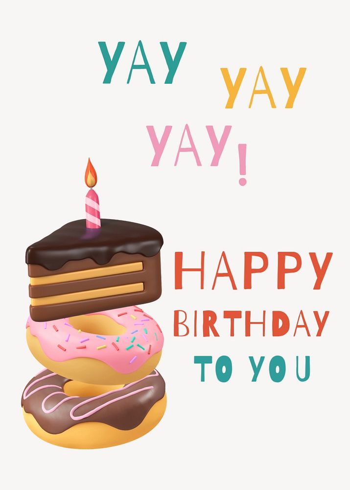 Birthday cake poster template, cute greeting card