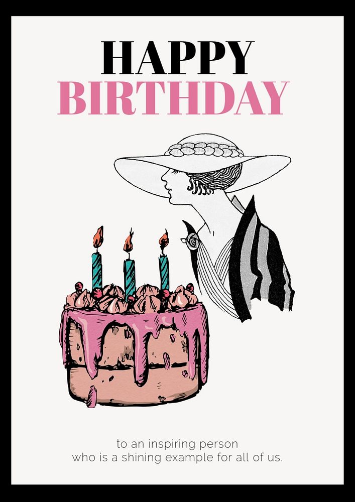 Vintage fashion poster template, birthday greeting card
