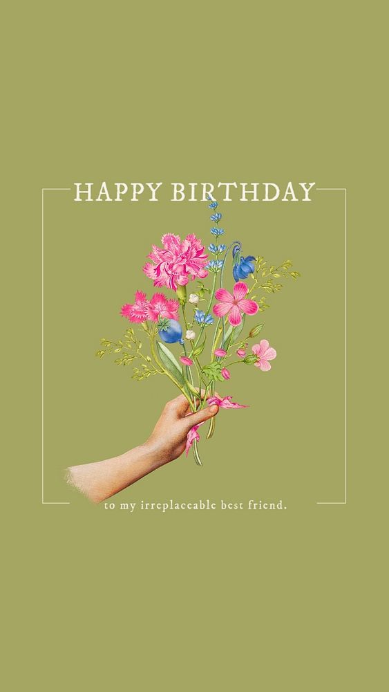 Vintage flower Instagram story template, birthday greeting card