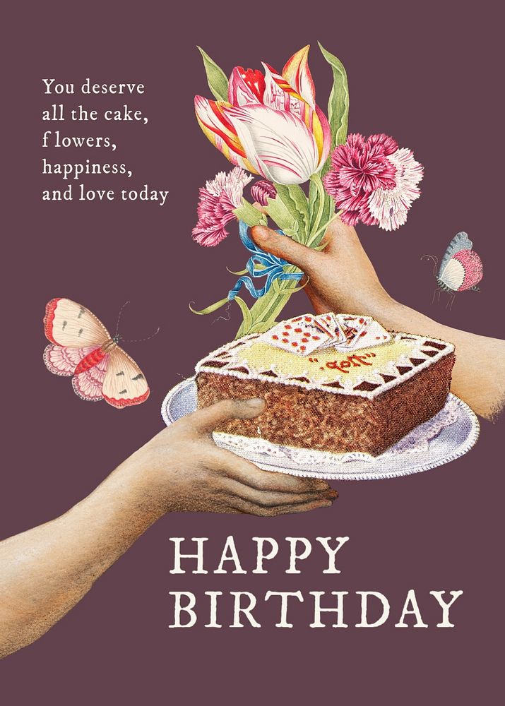 Vintage flower poster template, birthday greeting card