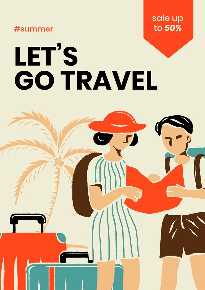 Retro travel poster template, summer vacation