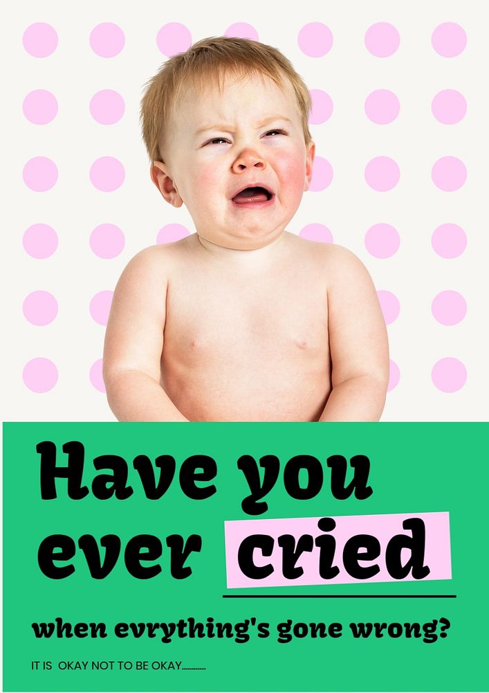 Mental health poster template, crying baby design