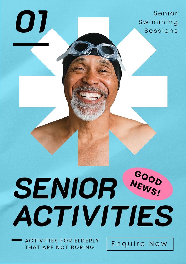 Senior activity poster template, blue design