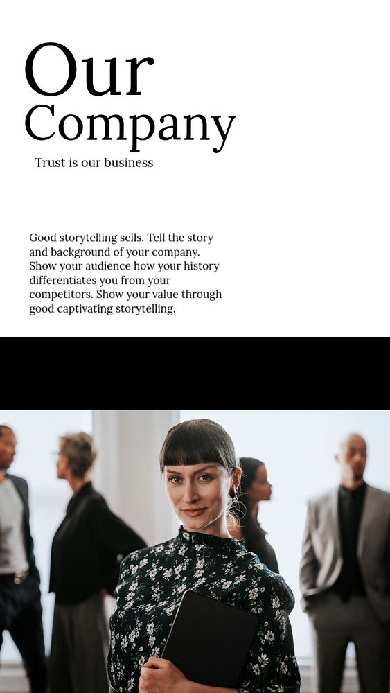 Our company Instagram story template, businesswoman photo