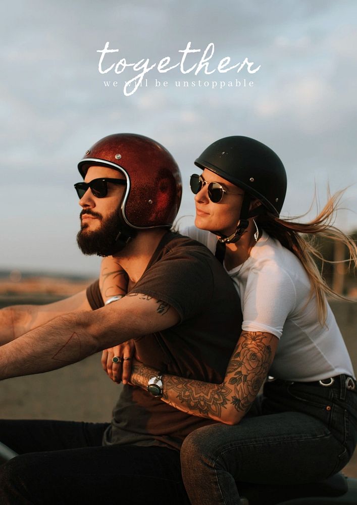 Biker couple poster template, editable text