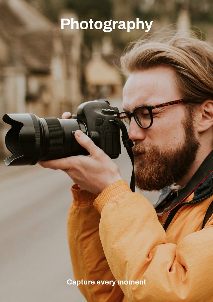 Male photographer poster template, editable text