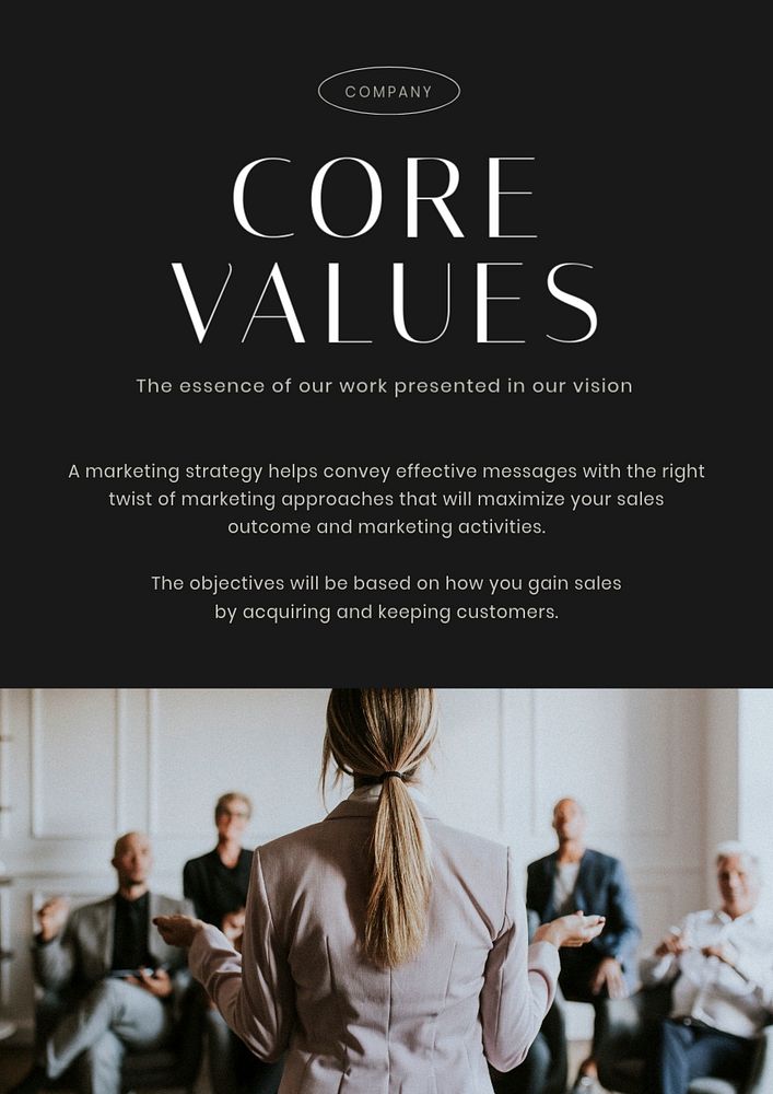 Business values poster editable template, professional design