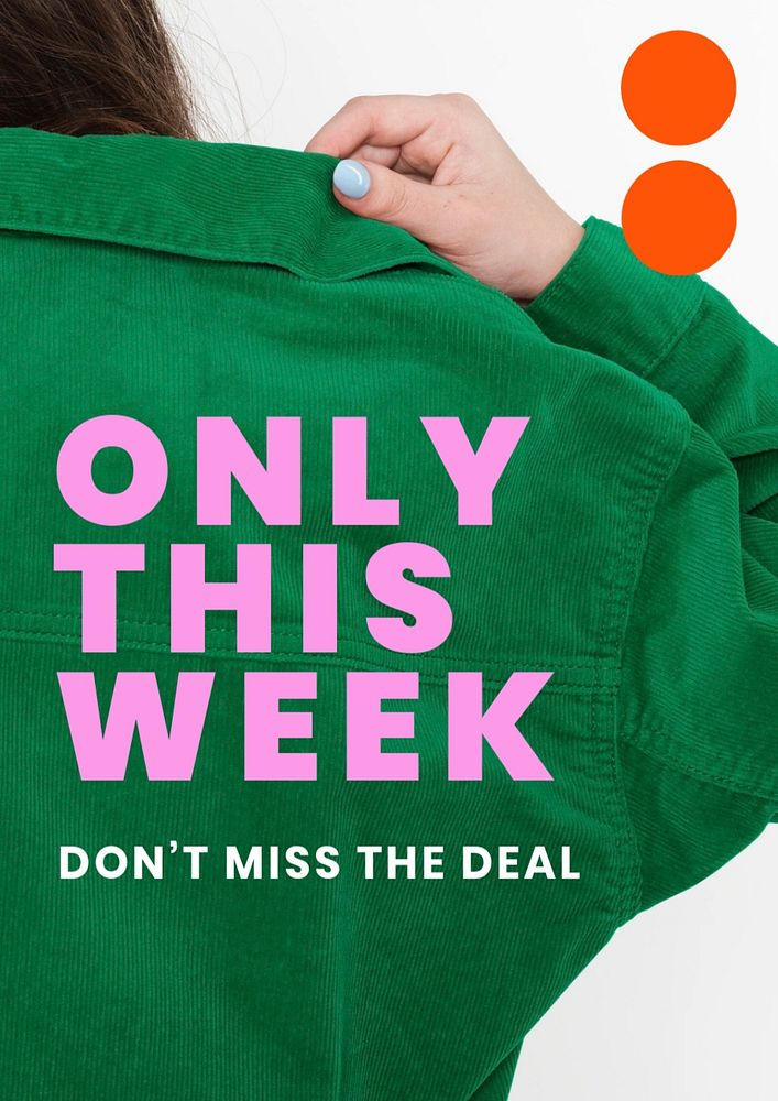 Fashion shopping poster editable template, woman in green jacket