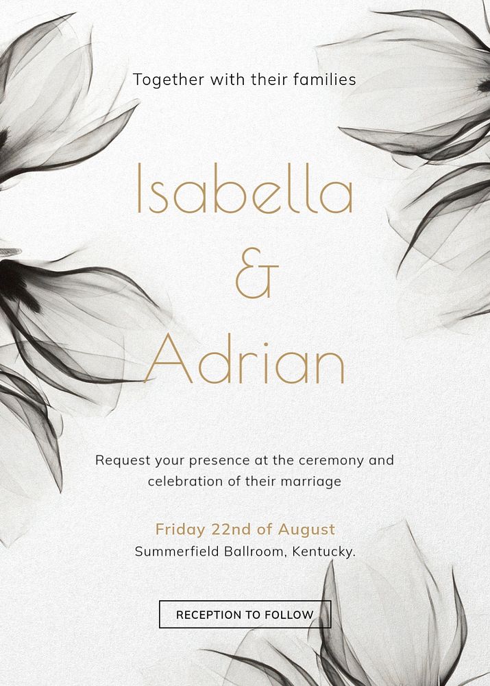 Aesthetic wedding invitation card template, editable text