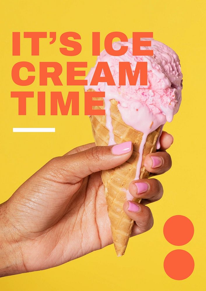Melting ice-cream poster editable template, yellow design