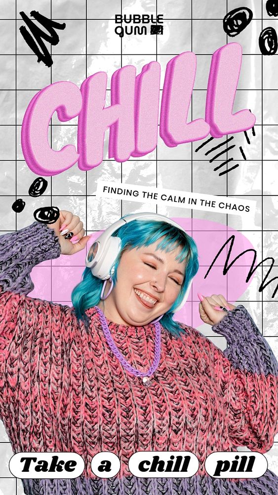 Music aesthetic Instagram story template, cute collage design