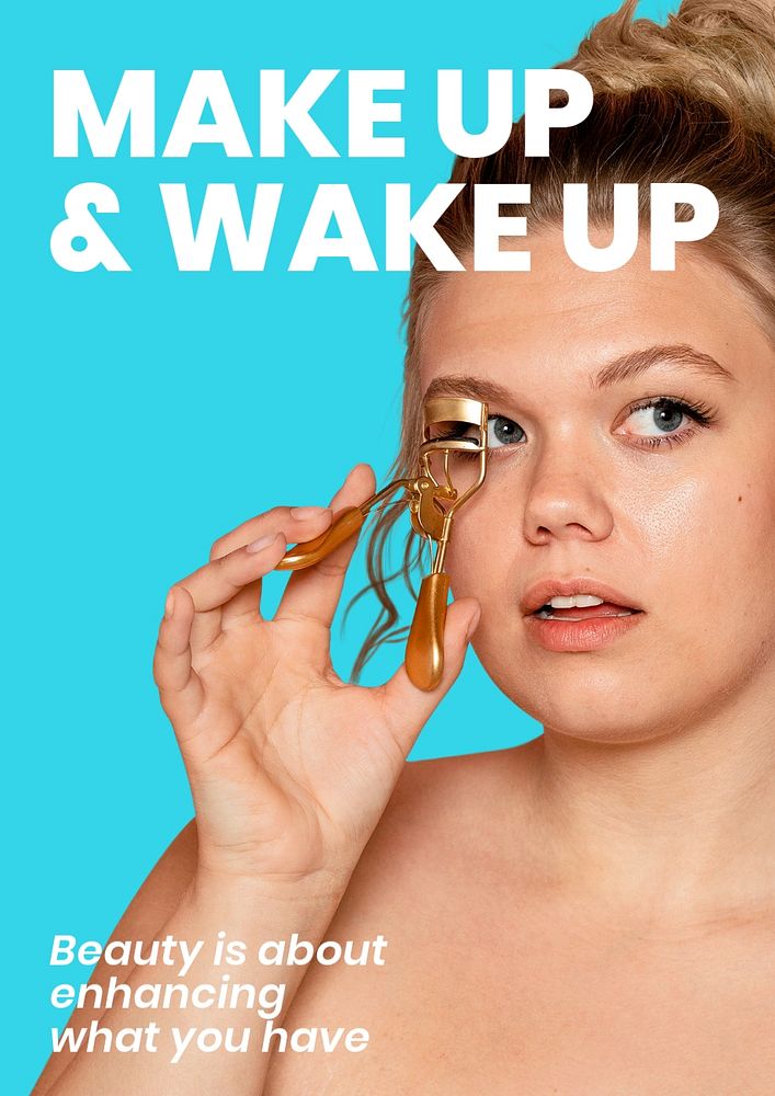 Makeup beauty poster editable template, blue ad design