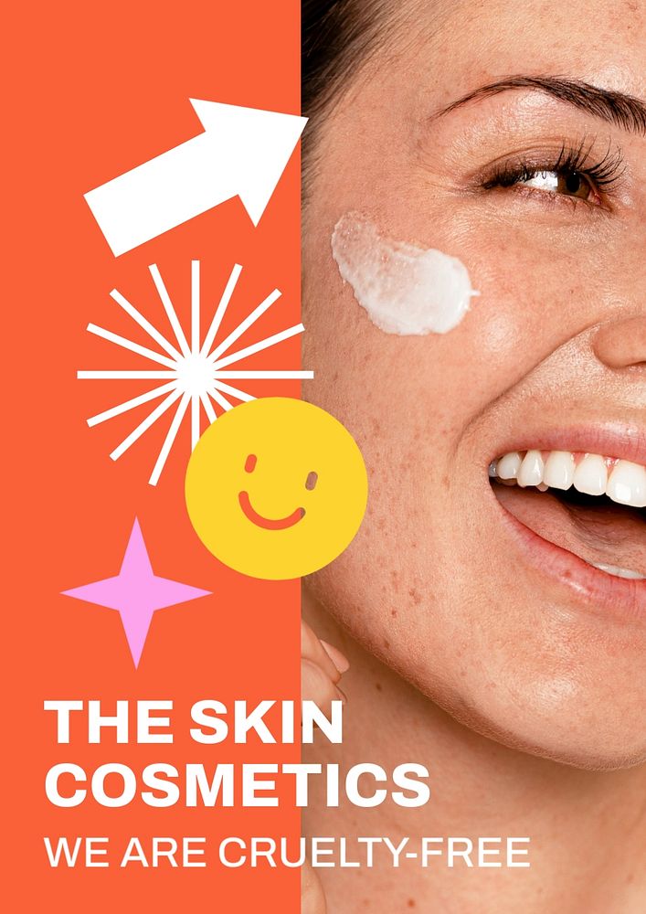 Cosmetics skincare poster editable template, cute Memphis design