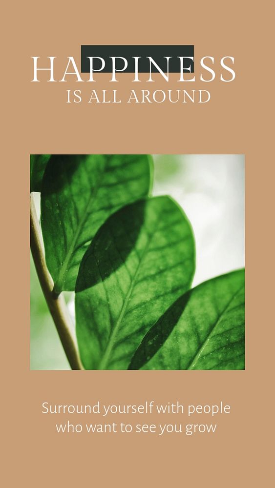 Happiness quote instagram story template, plants design, editable text