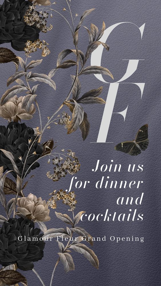 Grand opening instagram story template, vintage flower illustration, editable text