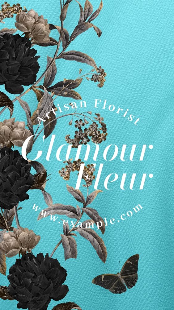 Flower shop instagram story template, vintage flower illustration, editable text