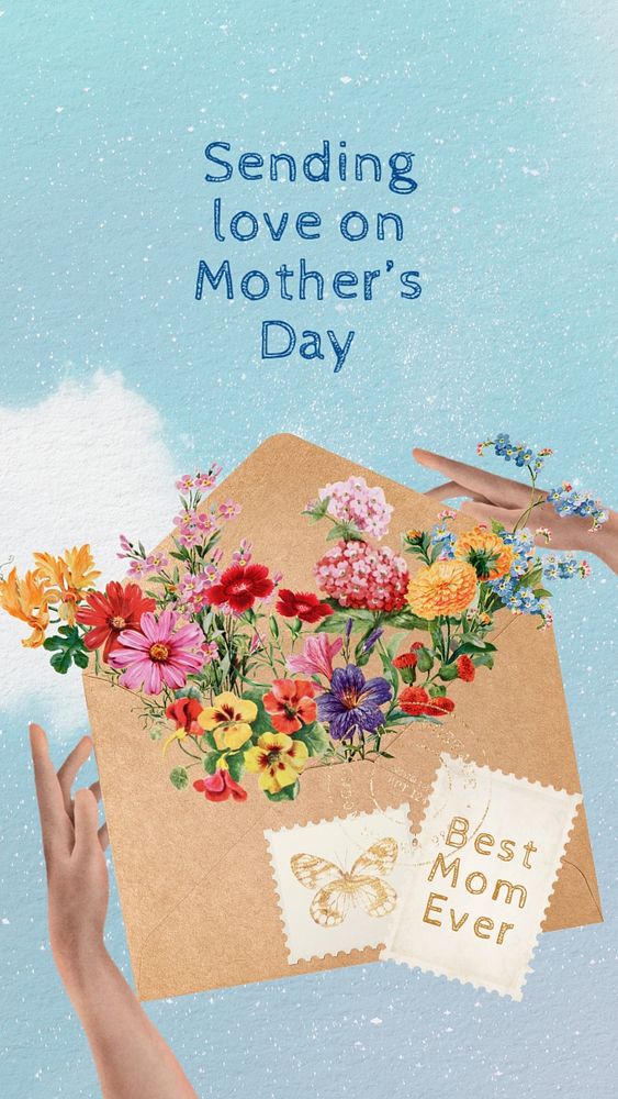 Mother's day instagram story template, vintage flower illustration, editable text