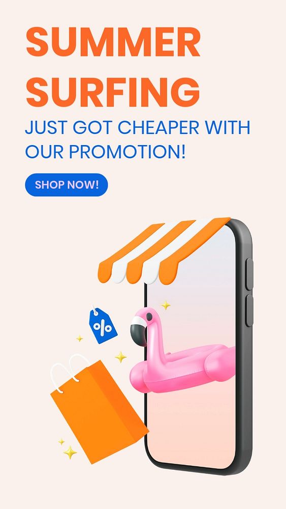 Summer sale Instagram story template, 3D social media advertisement design