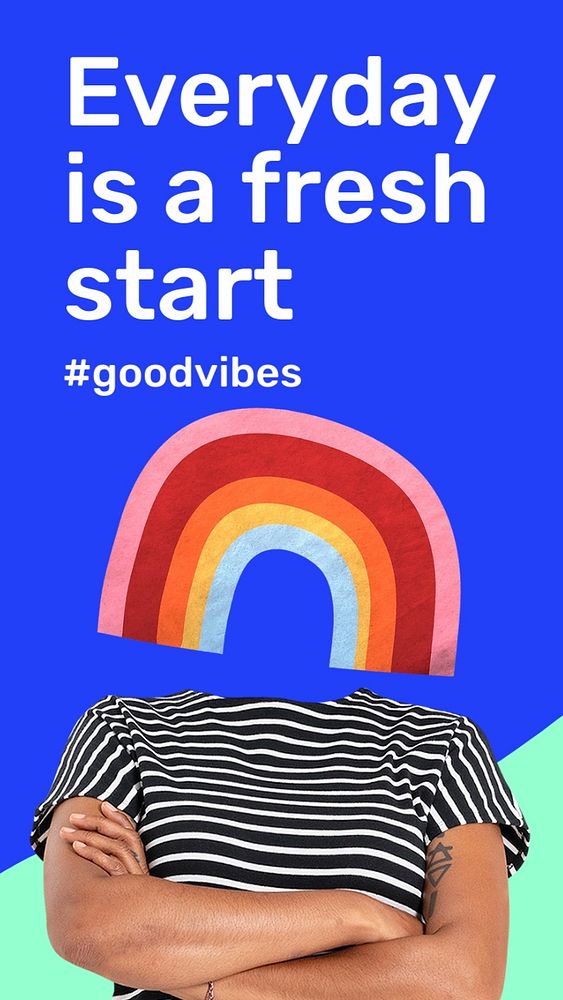 Positive quote Instagram story template, rainbow head remixed media
