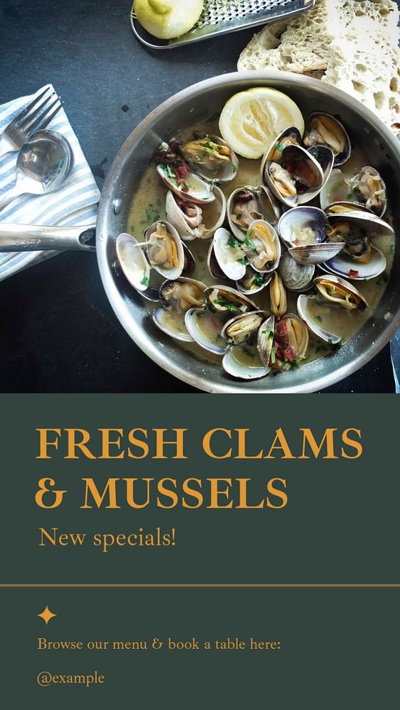 Clam & mussel dishes social story template, editable text