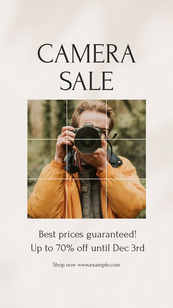 Camera sale social story template, editable text