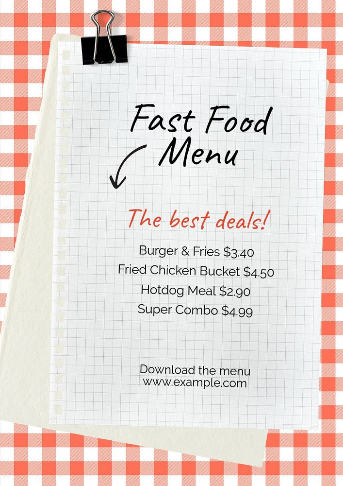 Fast food menu poster template, editable text and design