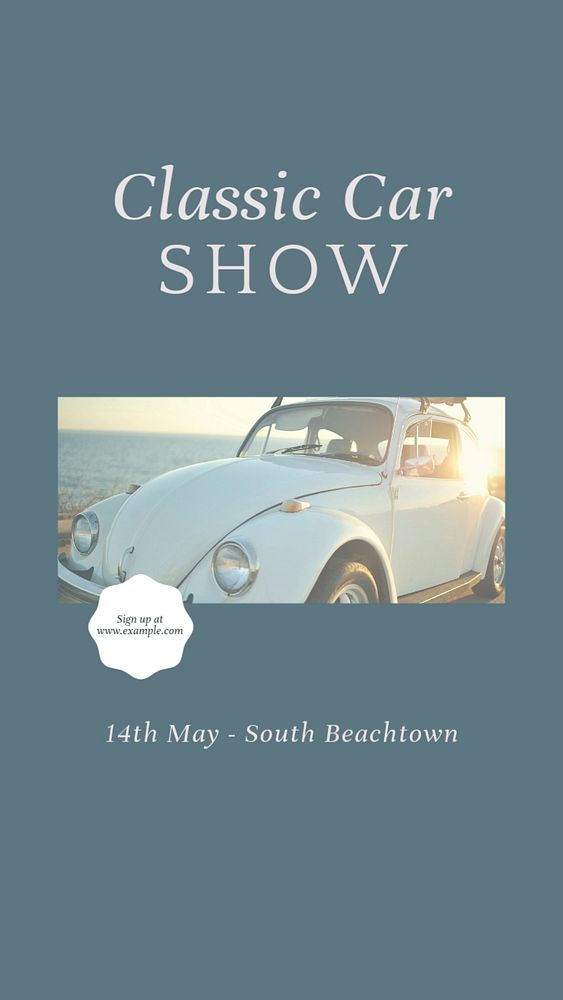 Classic car show social story template, editable text