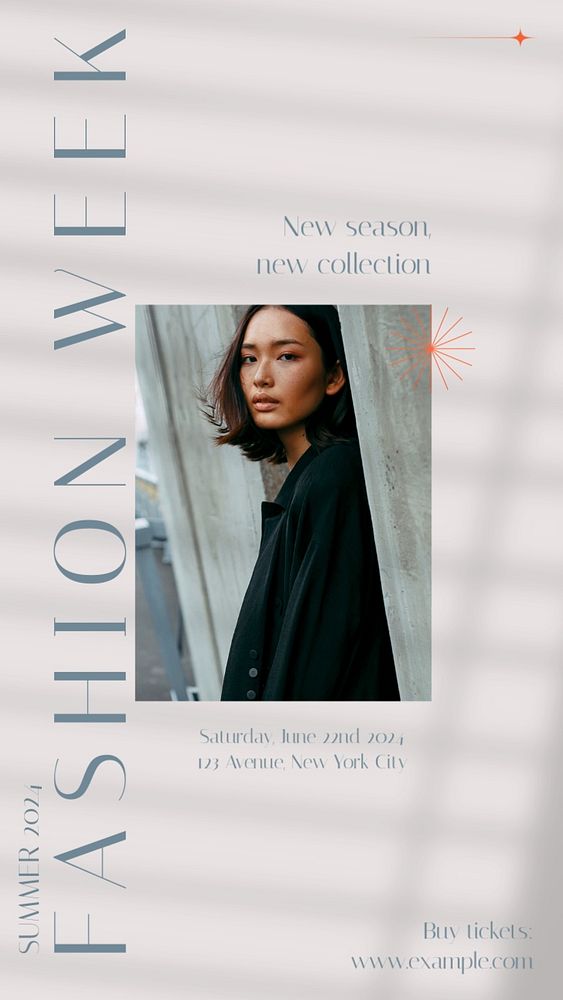 Fashion week social story template, editable text